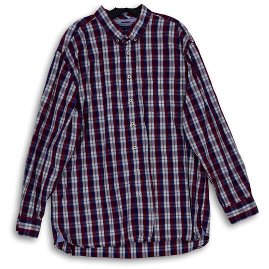 Mens Multicolor Plaid Long Sleeve Pocket Collared Button-Up Shirt Size XXL image number 1
