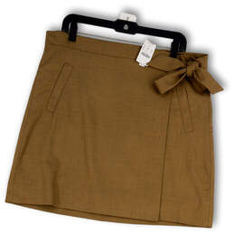 NWT Womens Brown Pockets Regular Fit Side Knot Short Wrap Skirt Size 14