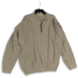 Mens Beige Chunky Knit Long Sleeve Henley Neck Pullover Sweater Size XL