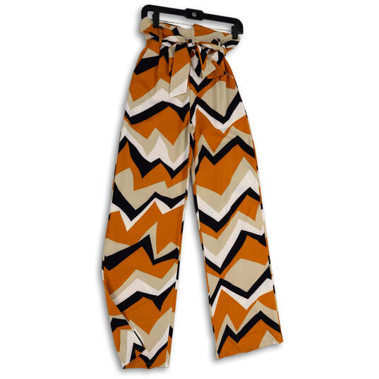 Womens Multicolor Abstract Flat Front Straight Leg Paperbag Pants Size S image number 4