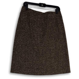 Womens Brown Flat Front Back Zip Regular Fit Knee Length A-Line Skirt Sz 10