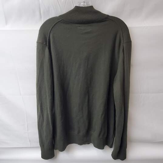 AllSaints 1/4 Zip Up Dark Green Wool Pullover Sweatshirt Size XL image number 2