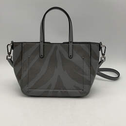 Womens Gray Printed Leather Inner Pocket Detachable Strap Satchel Bag
