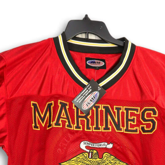 NWT Mens Red Yellow United States Marines Semper Fi Football Jersey Size M image number 3