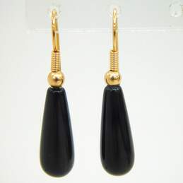 14K Yellow Gold Black Glass Earrings 1.9g alternative image