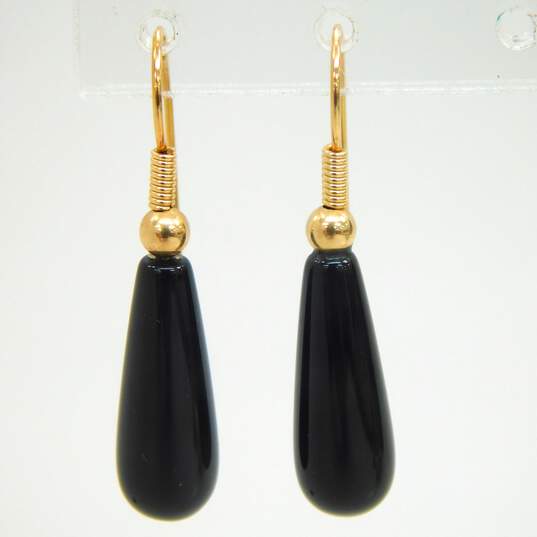 14K Yellow Gold Black Glass Earrings 1.9g image number 2