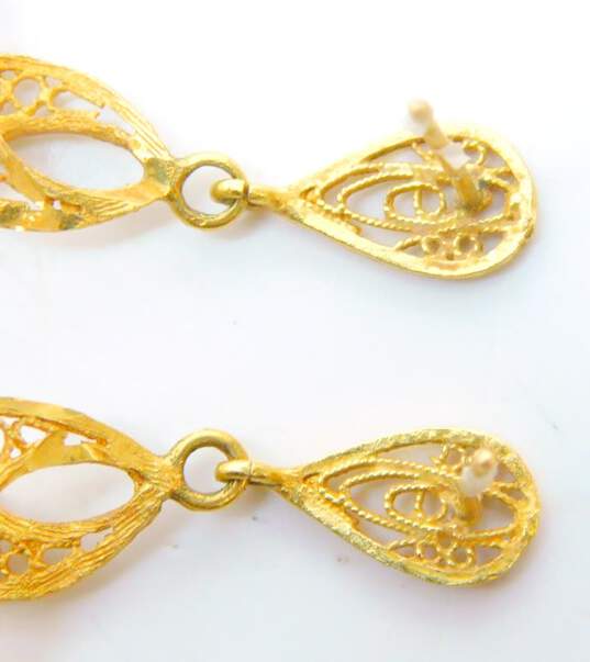 14K Yellow Gold Filigree Open Work Drop statement Earrings 3.7g image number 4