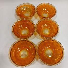 6 Vintage Orange Carnival Glass Berry Bowls