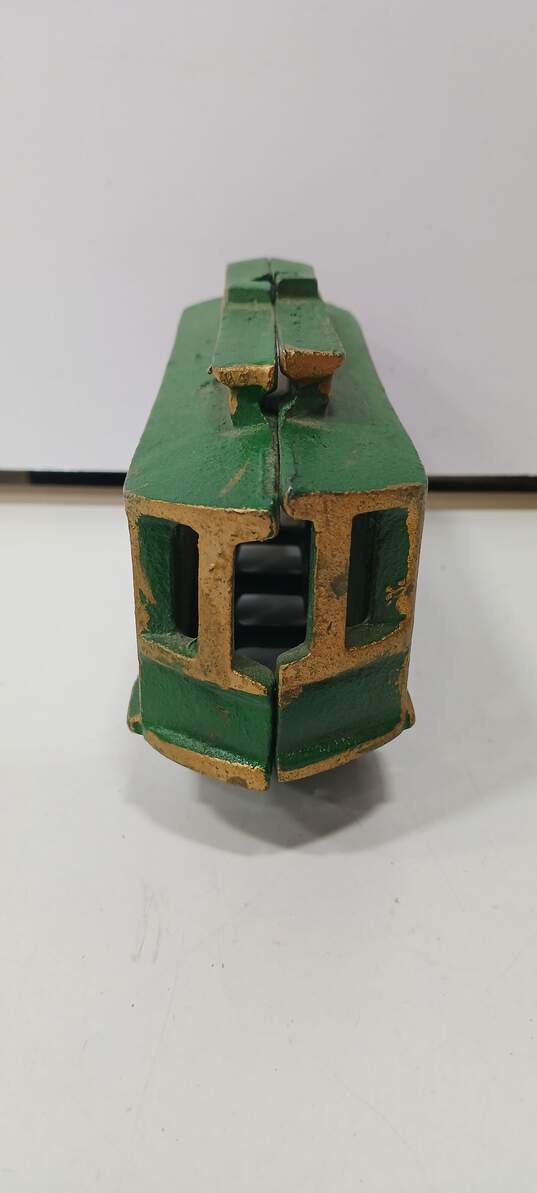 Vintage Green Cast Iron Trolley Toy image number 3