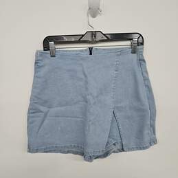 Split Hem High Waist Denim Skirt Shorts Light Blue