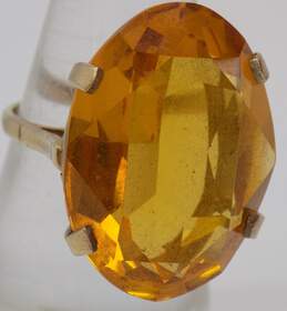 9K Gold Faceted Yellow Orange Glass Oval Statement Ring 8.5g