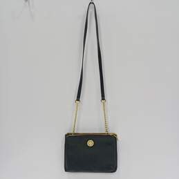 Anne Klein Black Faux Leather Crossbody Bag with Chain Accent