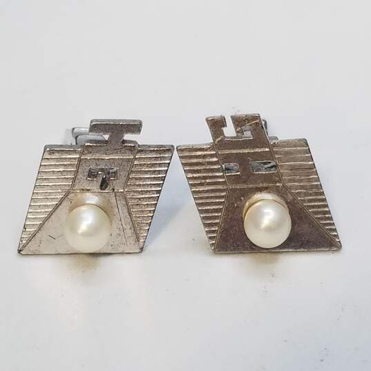 Sterling Silver FW Pearl Monogrammed H.G. Men's Cuff Links 13.0g image number 2