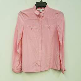 Womens Pink Silk Long Sleeve Band Collar Casual Button-Up Shirt Size 2