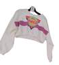 Womens White Long Sleeve Round Neck Pullover Cropped Sweatshirt Size M image number 3