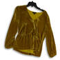 Womens Green Velvet Surplice Neck Long Sleeve Wrap Blouse Top Size 8 image number 1