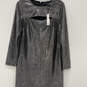 NWT Womens Silver Black Long Sleeve Round Neck Back Zip Mini Dress Size M image number 1