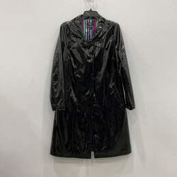 Dennis Basso Womens Black Shiny Long Sleeve Button Front Jacket Raincoat Size S