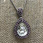 Designer Swarovski Silver-Tone Chain Crystal Cut Stone Pendant Necklace image number 2
