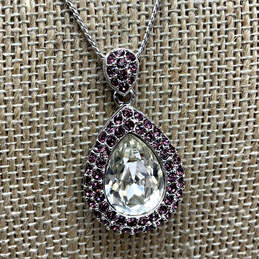 Designer Swarovski Silver-Tone Chain Crystal Cut Stone Pendant Necklace alternative image