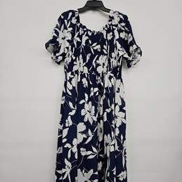 Blue and White Floral Print Puff Sleeve Front Ruffle Dress alternative image