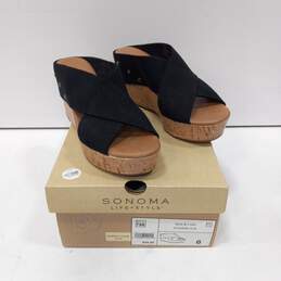 Women's Sonoma Life + Style Black/Tan Wedge Sandals Size 6 in Box