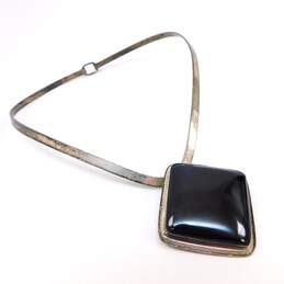 Artisan Taxco Sterling Silver Chunky Onyx Brooch Pendant Collar Necklace 62.5g alternative image