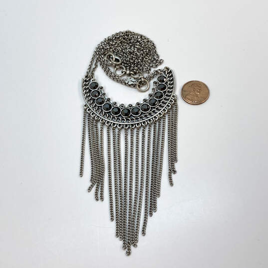 Designer Lucky Brand Silver-Tone Double Chain Fringe  Pendant Necklace image number 3