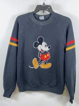 Disney Mens Black Mickey Mouse Long Sleeve Pullover Sweatshirt Size Large