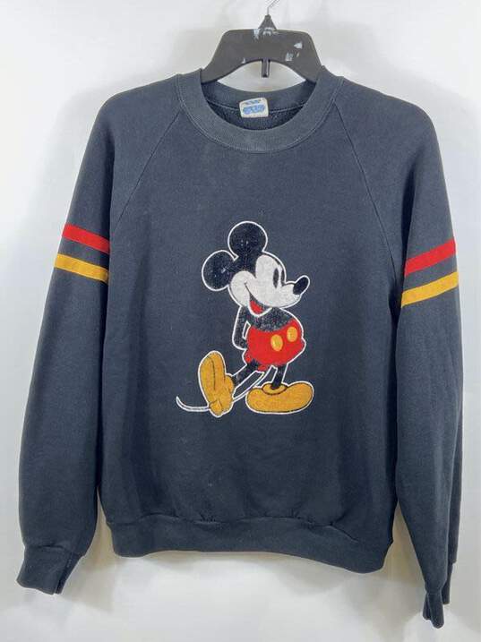 Disney Mens Black Mickey Mouse Long Sleeve Pullover Sweatshirt Size Large image number 1