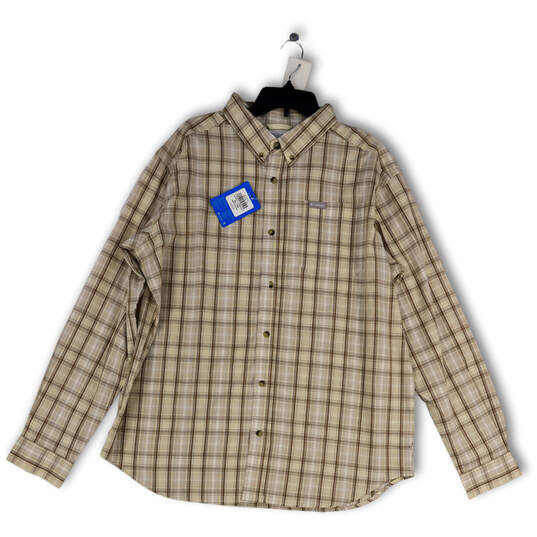 NWT Mens Brown Plaid Collared Long Sleeve Pocket Button-Up Shirt Size XL image number 1