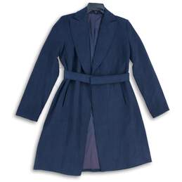 Ralph Lauren Womens Navy Blue Notch Lapel Long Sleeve Belted Overcoat Size L