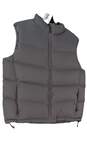 Mens Gray Pockets Sleeveless Full Zip Puffer Vest Free Size image number 1