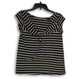 LOFT Womens Black White Striped Short Sleeve Tie Front Pullover Blouse Top Sz S