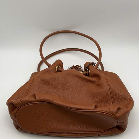 Michael Kors Womens Brown Gold Leather Tassel Drawstring Top Handle Handbag image number 1