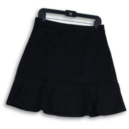 Loft Womens Black Ruffle Flat Front Short Pull-On A-Line Skirt Size Medium