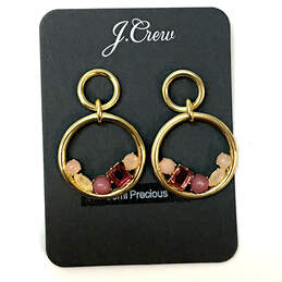 Designer J. Crew Gold-Tone Multicolor Crystal Stone Drop Earrings With Bag