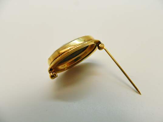 Vintage Gold Filled Nephrite Brooch Carved Cameo Necklace & Chain Bracelet 30.2g image number 3