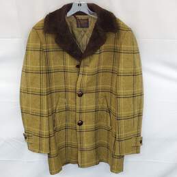 Mn VTG. Pendleton Plaid Wool Blend Coat Faux Fur Collar Sz Approx. 42x30 In.