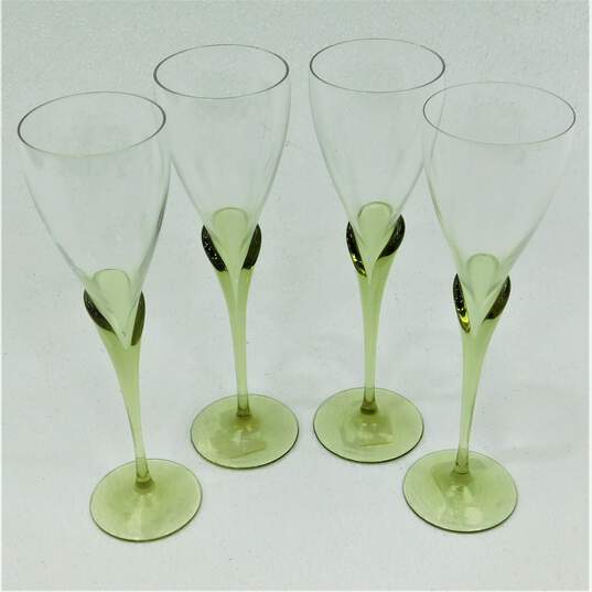 Rosenthal Studio Linie Papyrus Green Tulip Stem Champagne Flutes Glasses Set of4 image number 1