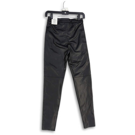 NWT Womens Black Leather Slash Pocket High-Rise Ankle Leggings Size XS image number 2