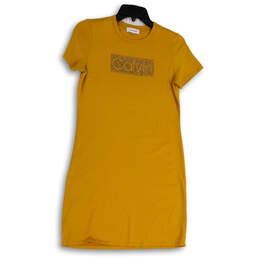 Womens Yellow Essential Logo Crew Neck Short Sleeve T-Shirt Dress Size SP
