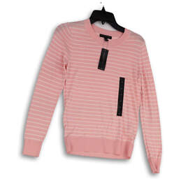 NWT Womens Pink White Striped Long Sleeve Pullover Sweatshirt Size XS