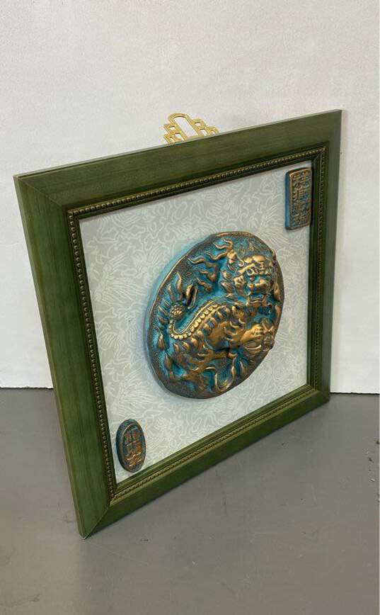 Chinese Framed Dragon Medallion on Silk Background Sculpture image number 2
