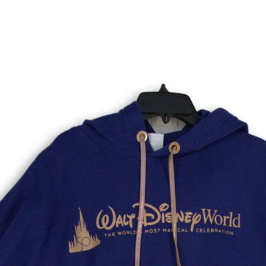 Disney Womens Blue Long Sleeve 50th Anniversary Cropped Pullover Hoodie Size L image number 3