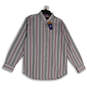 NWT Mens Pink Gray Striped Spread Collar Long Sleeve Button-Up Shirt Size M image number 1