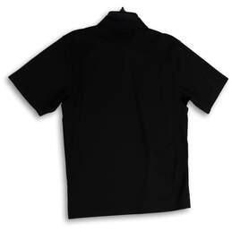 Mens Black Spread Collar Short Sleeve Side Slit Polo Shirt Size Medium alternative image