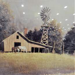 Cowboy Artist Bruce R. Greene Barn & Horses Grazing On Farm Art Print alternative image