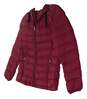 Womens Burgundy Long Sleeve Pockets Hooded Puffer Jacket Size M image number 3