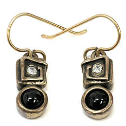 Designer Patricia Locke Gold-Tone Crystal Cut Stone Fish Hook Drop Earrings